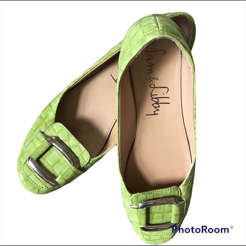 Sam & Libby Goal Green Faux Croc Flats - Picture 1 of 8